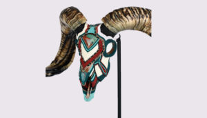 Bighorn Sheep Skull Beaded Animal Skull Rustic Wall Art Ovis Sunrise