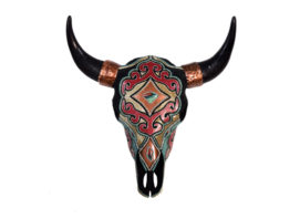 Beaded Bison skull with Sonora Cabochon seed beads,leather and copper