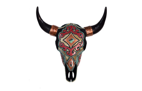 Beaded Bison skull with Sonora Cabochon seed beads,leather and copper